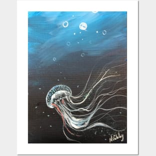 Jellyfish in the Deep Blue Sea Posters and Art